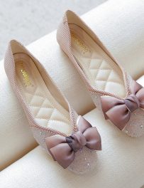 Flat shoes for women spring 2025 new bow fairy style gentle shallow mouth scoop shoes vers